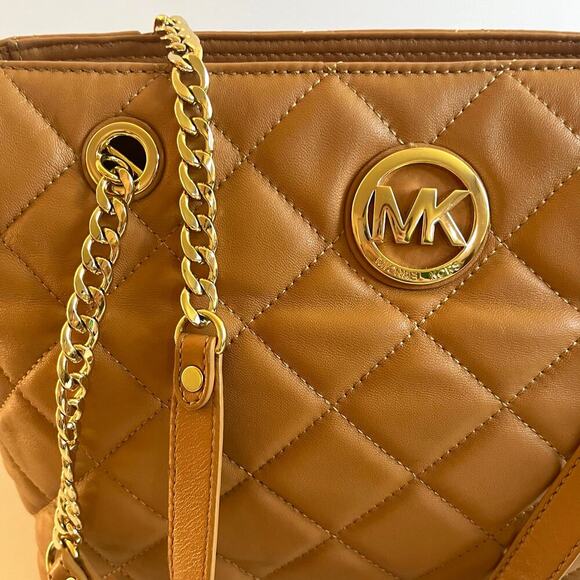 MICHAEL KORS Quilted Leather Tote, Acorn Brown with Gold Accents - Picture 2 of 10